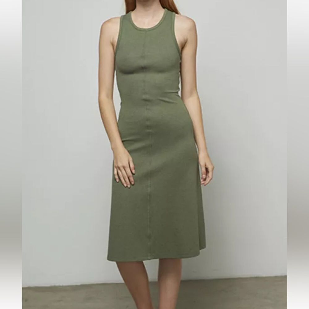 NEW Lunya Restore Fitted Midi Dress in Humble Heather Green Size Medium